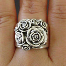 Boho925 Silver Plated New Women Fashion Vintage Style Rose Flower Ring Size 5-11 for sale  Shipping to South Africa