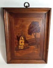 Imagen de casa y árbol de madera con incrustaciones enmarcada W. F. envío gratuito segunda mano  Embacar hacia Argentina