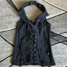 Tripp Nyc Black halter neck vest denim lace up y2k Goth  corset top size Small for sale  Shipping to South Africa