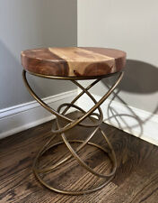 Abstract Metal Solid Wood End Side Table Plant Stand Circles Rustic Modern Art for sale  Shipping to South Africa
