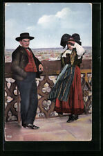 Postcard Alsatian couple standing on a balustrade , used for sale  Shipping to South Africa