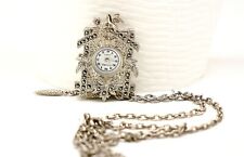 FUTURA Silver Tone Marcasite Cuckoo Clock Watch Pendant 27” NEED Battery for sale  Shipping to South Africa