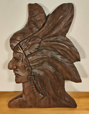 Relieve de pared busto indio tallado jefe perfil madera pared decoración cabeza nativa segunda mano  Embacar hacia Argentina