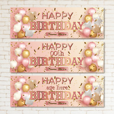 2 Personalised Birthday Banner Rose Gold Party Star Balloon Poster Decoration for sale  Shipping to South Africa