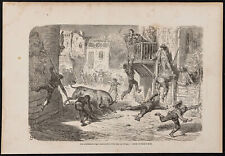 1865 - Curso e balão drop taureau na Espanha - gravura antiga - Gustave comprar usado  Enviando para Brazil