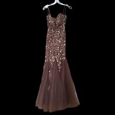 Jovani Strapless Beaded Sequin Brown Mermaid Tulle Dress Size 4, used for sale  Shipping to South Africa