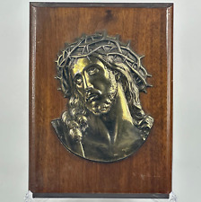 VINTAGE FRENCH RELIGIOUS WALL HANGING WOODEN PLAQUE WITH METAL JESUS IMAGE for sale  Shipping to South Africa