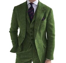 Ternos masculinos 3 peças lã verde padrão comercial calça de casamento colete comprar usado  Enviando para Brazil