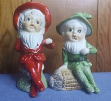 Vintage CHRISTMAS Elf PIXIE Gnome WOODLAND Porcelain Figure PAIR for sale  Shipping to South Africa