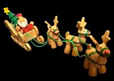 DAKIN Wooden Santa Sleigh & 3 Reindeer CHRISTMAS 1984 TAIWAN Excellent Condition, used for sale  Shipping to South Africa