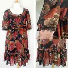 Bila Brown Floral Velvet Trim ruffle Dress M, used for sale  Shipping to South Africa
