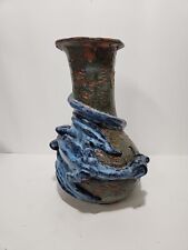 Blue Dragon Vase Handmade Red Clay Glazed Art Pottery Large Hand Thrown  for sale  Shipping to South Africa