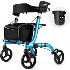 HSA/FSA Lightweight Foldable Rollator Walker 8" Wheels Cup Holder 300 lbs Blue for sale  Shipping to South Africa