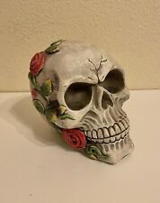 Used,  CEMENT SKULL HEAD DECOR WITH ROSES.SIZE 4.75x6.9x6.3 for sale  Shipping to South Africa