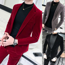Velvet Mens Slim Formal Dress Show Jacket+Pants 2Pcs Suit Blazer One Button Set til salg  Sendes til Denmark