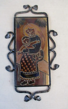 Used, Black Cast Iron Scroll Wall Hanging Decorative Tile Etched Mother W/Child 14 x 7 for sale  Shipping to South Africa