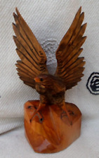 Beautiful  hand carved wooden sculpture bald eagle perched on wooden base for sale  Shipping to South Africa