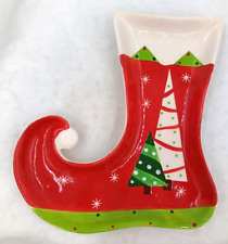 Meia de cerâmica bandeja para sapatos elfo prato para servir árvores de Natal seguro para alimentos vermelho verde, usado comprar usado  Enviando para Brazil