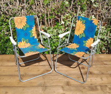 Vintage Retro Floral Sunflower Folding Garden Deck Chairs Camping Beach 70s VW, used for sale  Shipping to South Africa