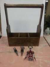 Wooden Chateau Margaux 3 Bottle carrier holder wine & 2 Stoppers 1 Opener 11x14", used for sale  Shipping to South Africa