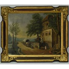 Około 1820 roku Stary obraz olejny Scena gatunkowa Zatrzymanie w karczmie Biedermeier 62x52 cm na sprzedaż  PL