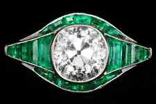 Art Deco Inspired 2.25Ct Old Mine Lab-Created Diamond & Emerald Ring 925 Silver for sale  Shipping to South Africa