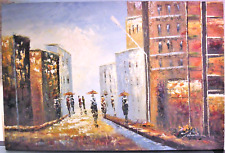 Large Vintage Impressionist Oil Painting Cityscape Mid Century Modern, used for sale  Shipping to Canada