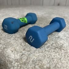 Par de pesas de 2 libras pesas mancuernas recubiertas empuñaduras azules gimnasio entrenamiento conjunto de dos segunda mano  Embacar hacia Argentina