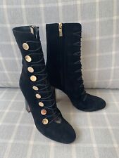 JIMMY CHOO  Black Suede Mid Calf Lace up High Heel Boots 37.5 UK 4.5 HARDLY WORN for sale  Shipping to South Africa