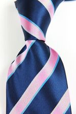 Nueva Corbata Clásica a Rayas Azul Rosa JACQUARD TEJIDA 100% Seda Para Hombre segunda mano  Embacar hacia Argentina