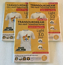 3 x TRANSOURDREAM TRU-Heat Transfer Paper Light 3.0 - Camisetas 20 Hojas 8.5x11, usado segunda mano  Embacar hacia Argentina