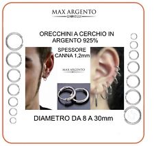 Orecchini a Cerchio Cerchietto in Argento 925% Uomo Donna Diametro 1,2x 8 a 30mm usato  Massa Di Somma