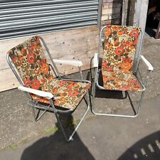 2x Vintage Floral Folding Deck Chair 1970's Garden Camping Retro Van Life for sale  Shipping to South Africa