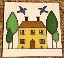 Vintage American Folk Art Tile Pottery Besheer Colonial House Bluebirds Bird  NH for sale  Shipping to South Africa