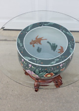 Vaso oriental chinês 24 pol. Chinoiserie Koi mesa de flores plantador tigela Jardiniere comprar usado  Enviando para Brazil