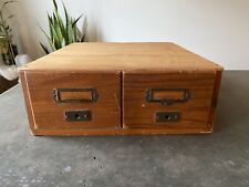 Vintage Antique Wood Library Card Catalog 2 Drawer Cabinet Box 13.5”W 15”D 5”T for sale  Shipping to Canada