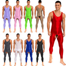 Men Glossy Open Crotch Tight Close fitting Jumpsuits Stretchy Bodysuit Nightwear for sale  Shipping to South Africa