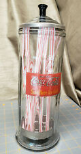 Soporte de paja de vidrio Coca Cola con dispensador de tapa de hojalata soda pop nostalgia segunda mano  Embacar hacia Argentina