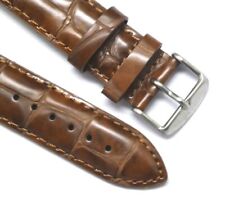 20mm 22mm Brown Crocodile Grain Leather Padded Watch Strap Band Silver Buckle for sale  Shipping to South Africa