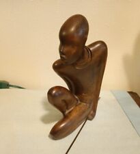 Werkstatte Hagenauer Wien Crouching Tribal Man With Spear Wood Brass And Copper for sale  Shipping to South Africa