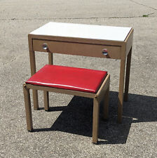 Simmons Metal Desk & Bench - vintage Norman bel Geddes mcm furniture tan red for sale  Shipping to South Africa