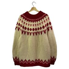 VTG Icelandic Red Pink Nordic Hand knit Wool Sweater Fair Isle Lopapeysur Sz XL for sale  Shipping to South Africa