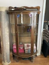 ANTIQUE OAK CURIO CABINET Glass Front CURVED w/ Stained Glass Accents, used for sale  Lansing
