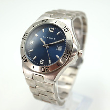 Relógio masculino cromado 42 mm tom prata mostrador azul data aço inoxidável com nova bateria comprar usado  Enviando para Brazil