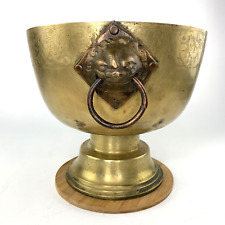 Used, Vintage 10" Brass Pot Planter Bowl With Lion or Foo Dog Head Handles Hand Etched for sale  Shipping to South Africa