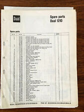 Used, Dual 1210 Record Player / Turntable SPARE PARTS MANUAL *ORIGINAL* for sale  Shipping to Canada