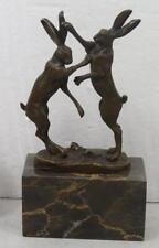 Pair of Bronze Hares Boxing on Solid Marble Base - Signed - 24cm High for sale  Shipping to South Africa
