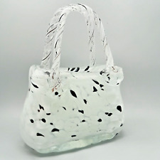 Vintage Murano-Style Black and White Glass Handbag Bag Vase Ornament Art Glass for sale  Shipping to South Africa