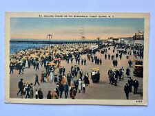 Rolling Chairs & Crowd On The Boardwalk, Coney Island, Nueva York, postal de lino, 1945 segunda mano  Embacar hacia Argentina