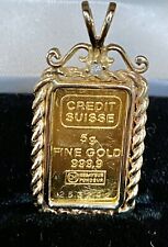 Barra de ouro fino 5 gramas Suisse 999,9 PURO conjunto em pingente de diamante corda 14kt comprar usado  Enviando para Brazil